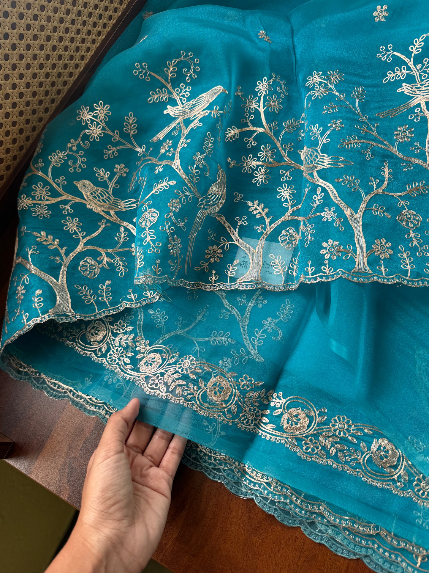 Tissue Organza Saree with pita work - Blue