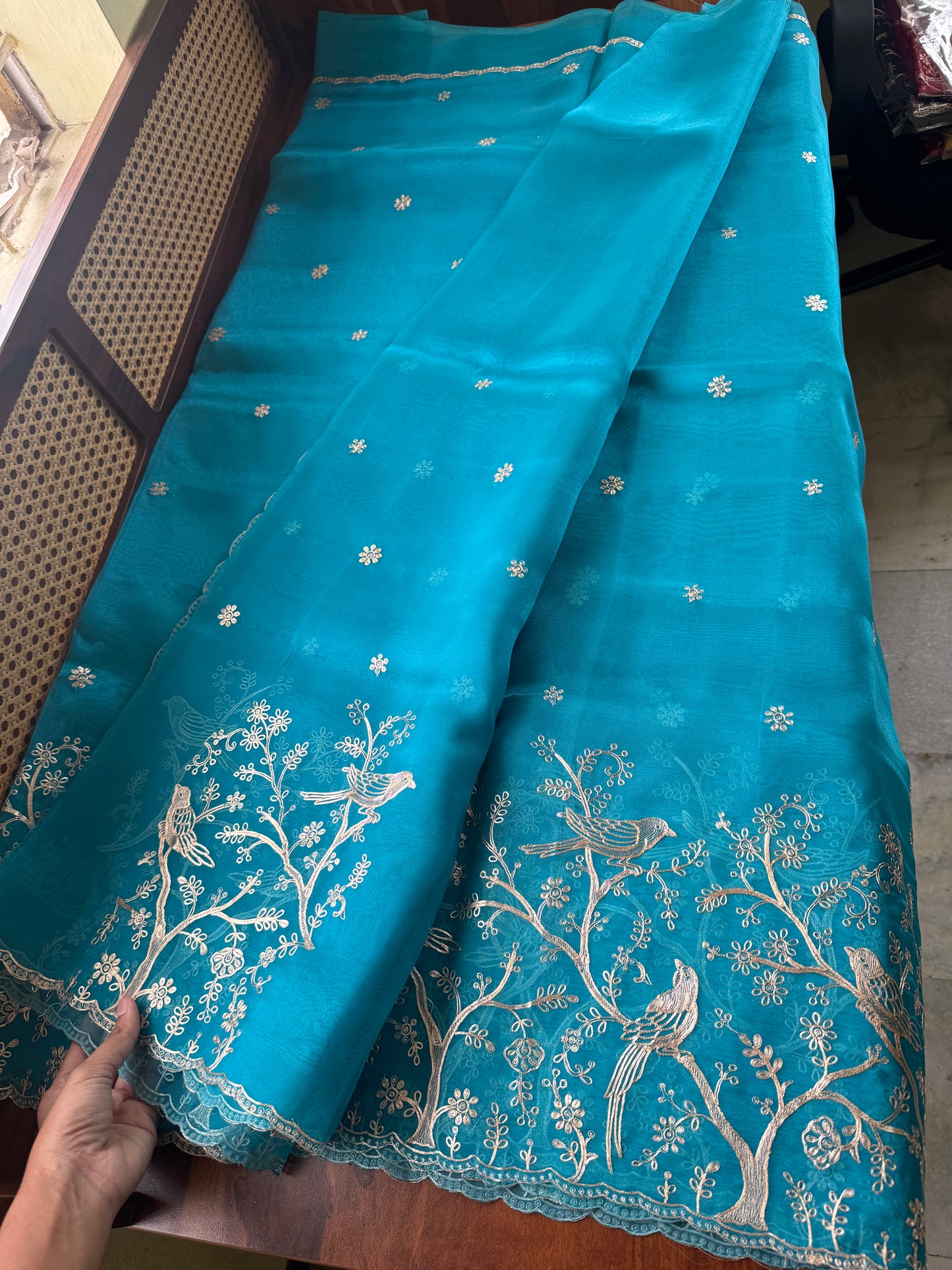 Tissue Organza Saree with pita work - Blue