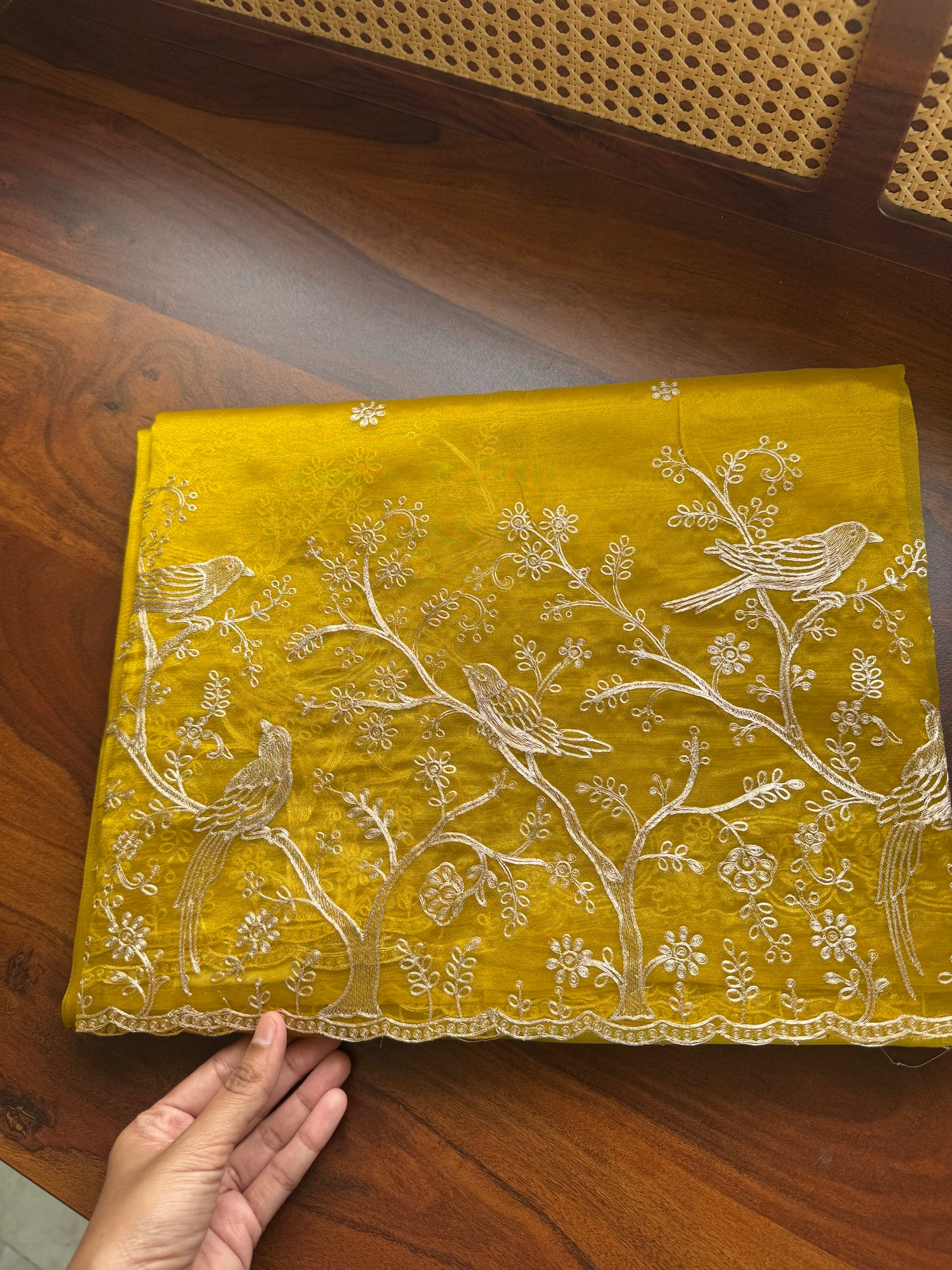 Tissue Organza Saree with pita work - Yellowish Green