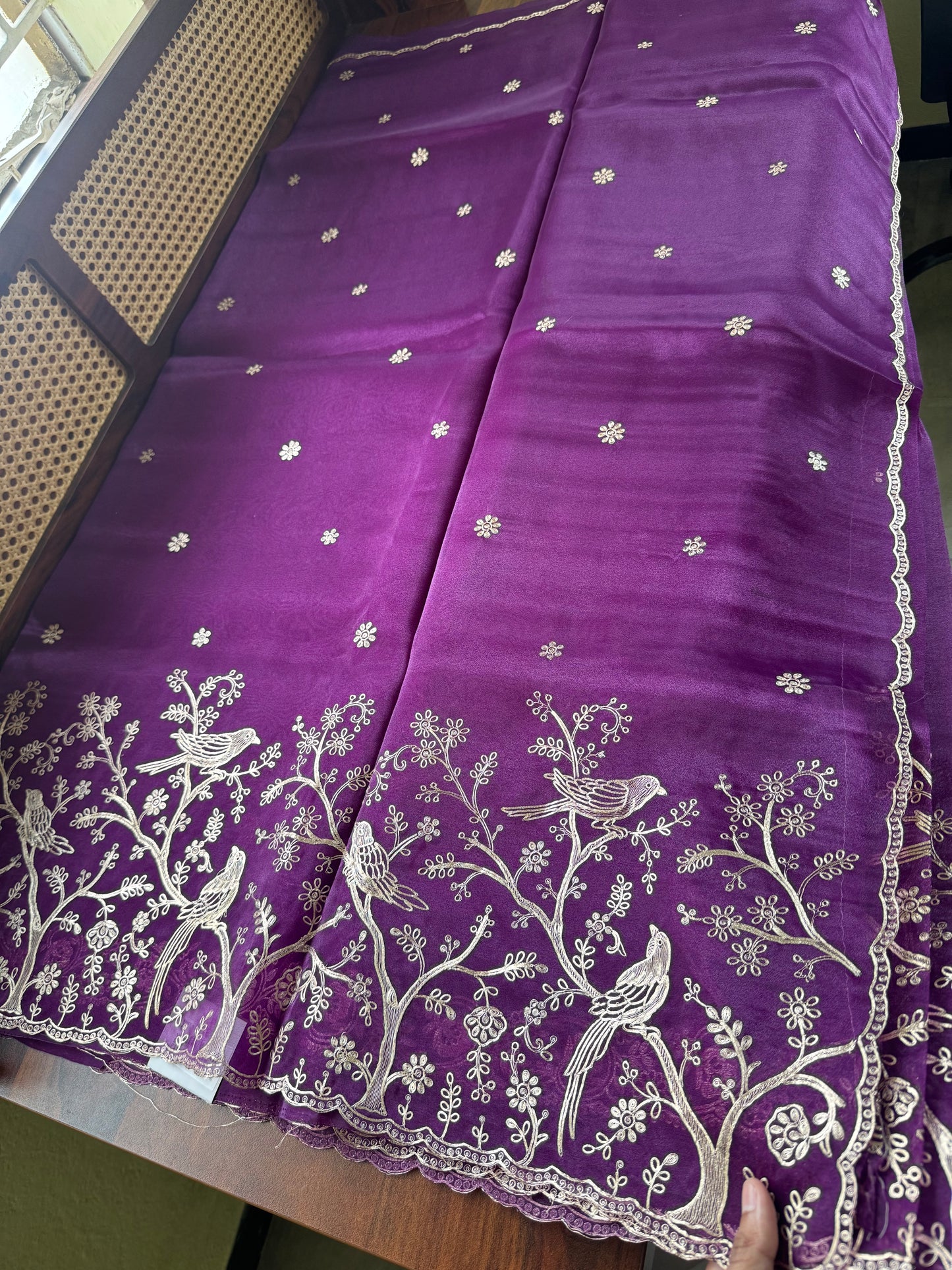 Tissue Organza Saree with pita work - Violet