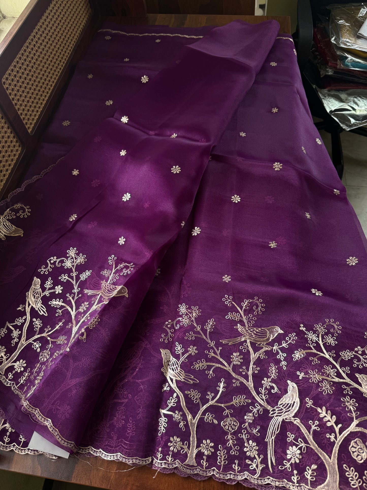 Tissue Organza Saree with pita work - Violet