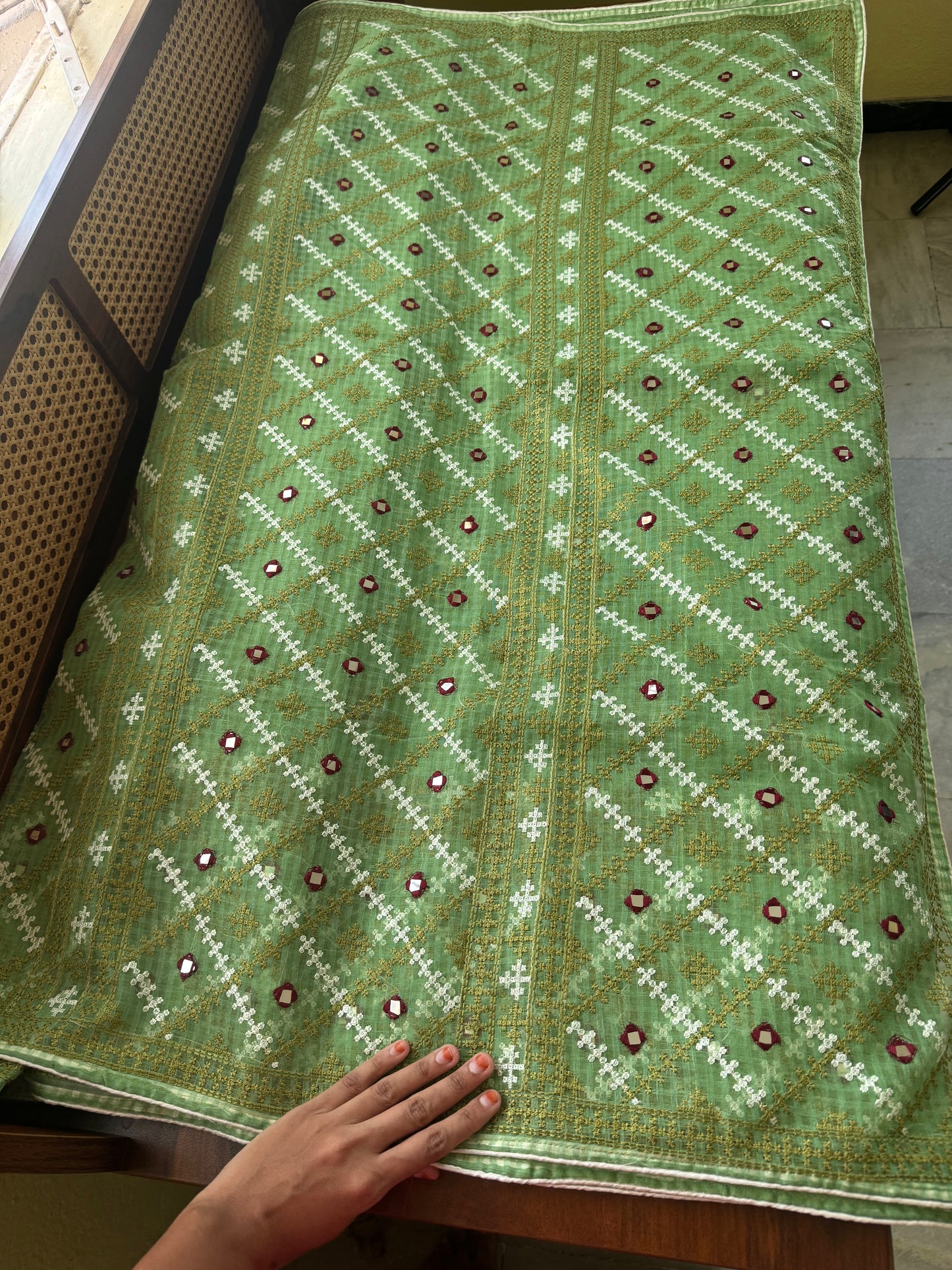 Embroidered Resham Silk Kota Saree - Green