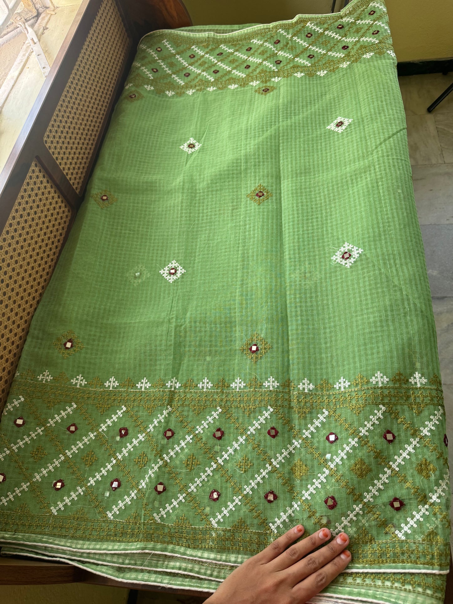 Embroidered Resham Silk Kota Saree - Green