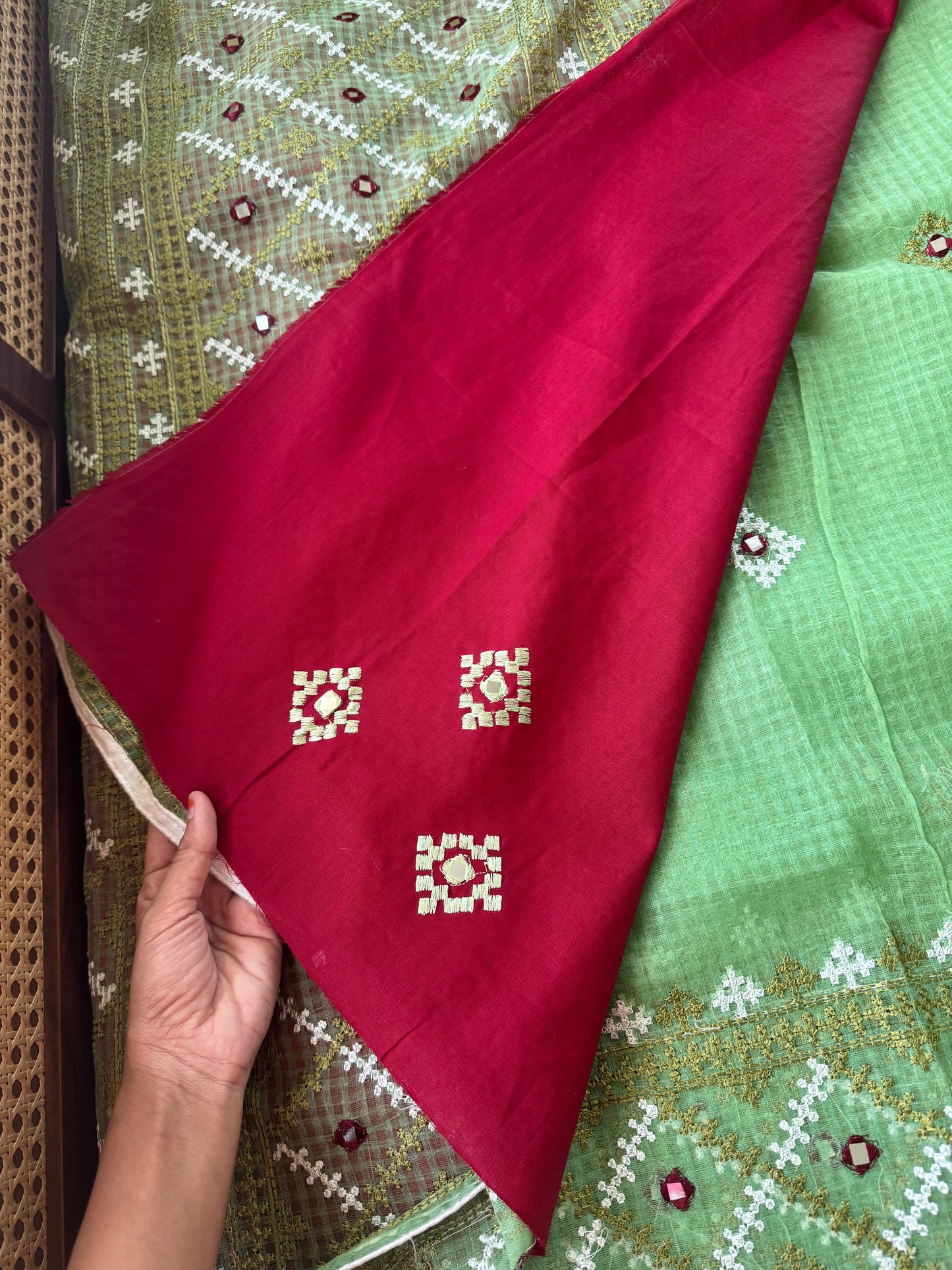 Embroidered Resham Silk Kota Saree - Green