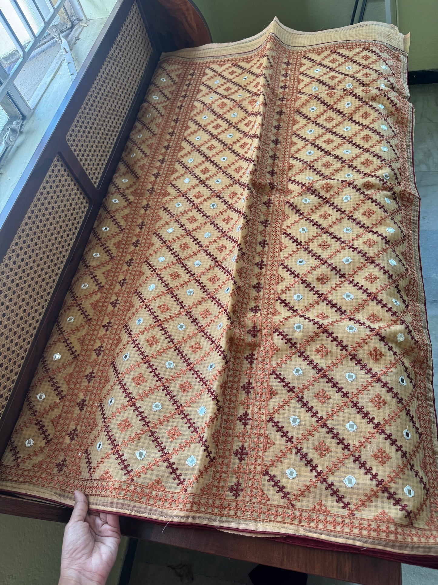 Embroidered Resham Silk Kota Saree - Beige 2