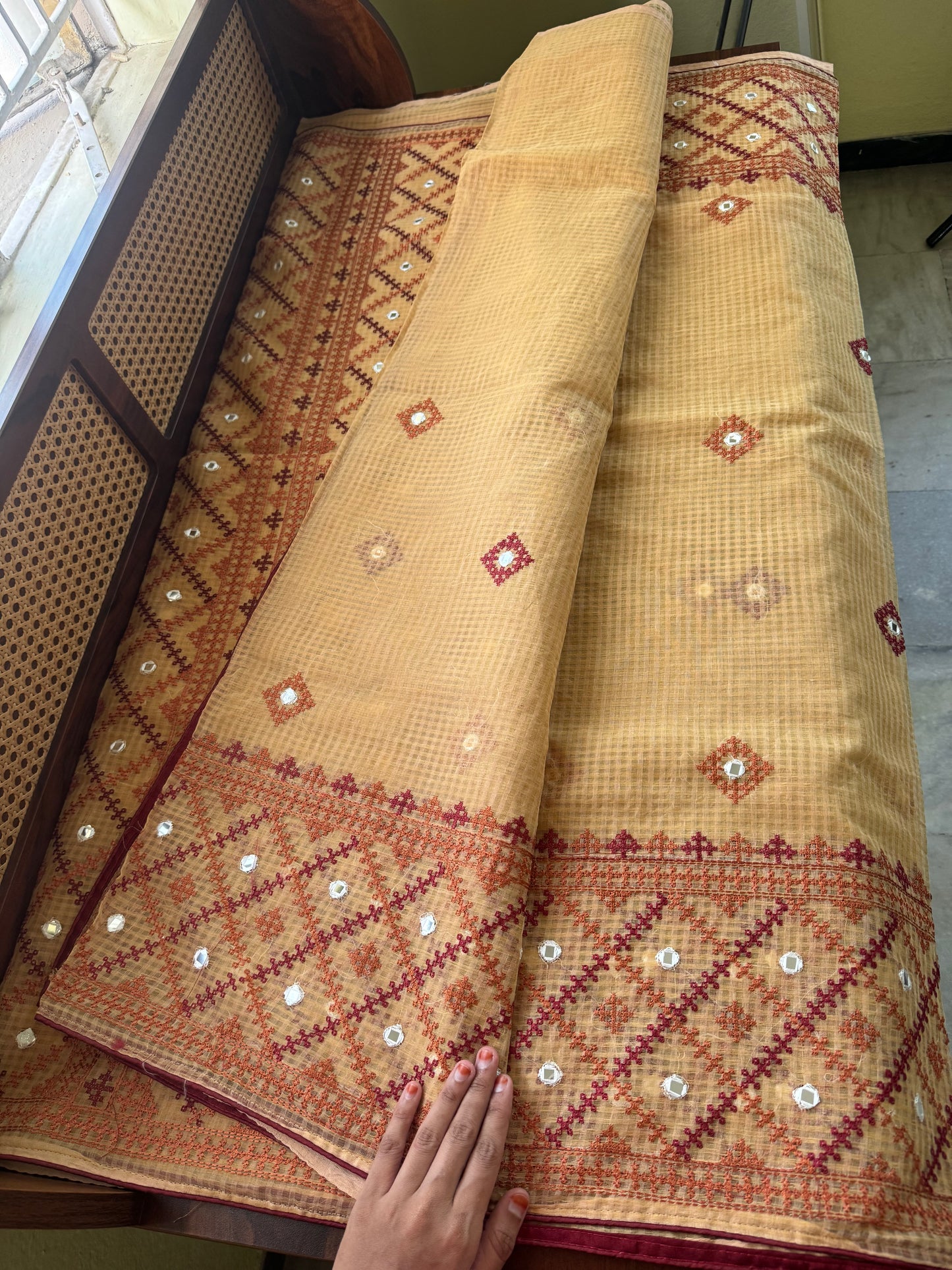 Embroidered Resham Silk Kota Saree - Beige 2