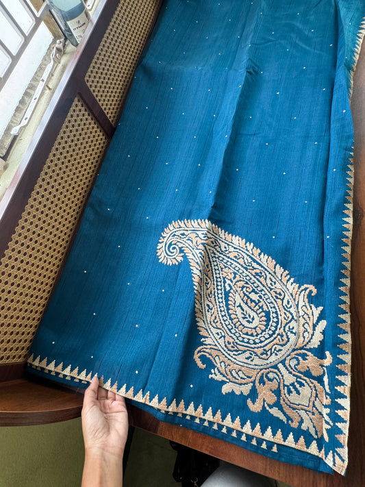 Minimal Mango Semi tussar saree - Rama Blue