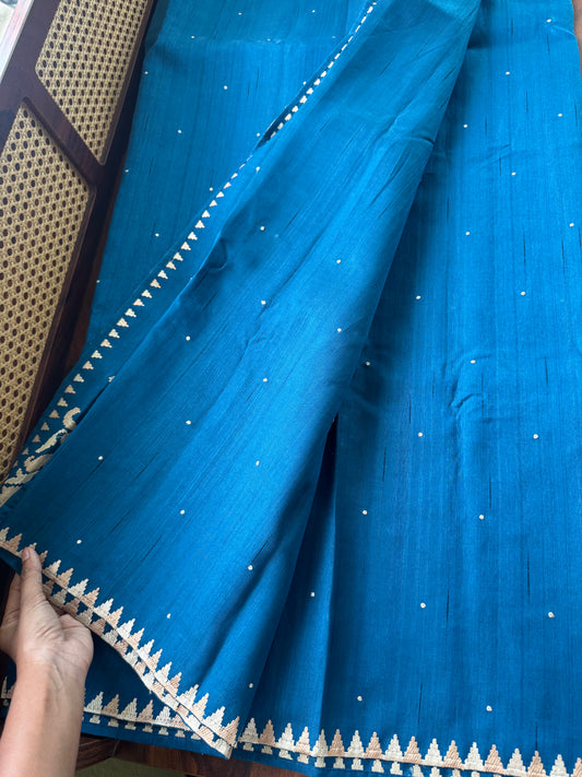 Minimal Mango Semi tussar saree - Rama Blue