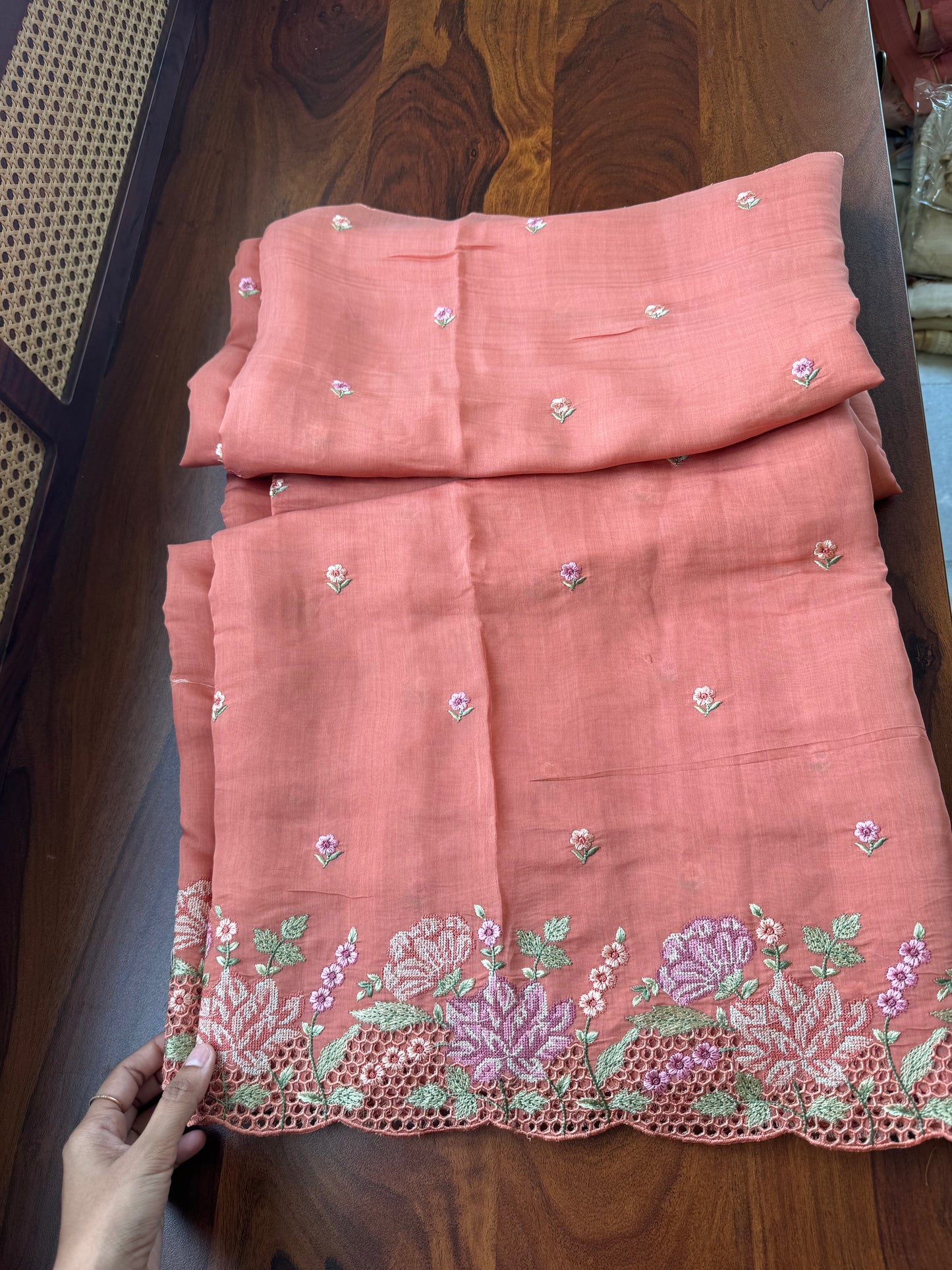 Cutwork Mul Chanderi Saree - Peach