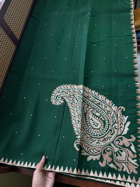 Minimal Mango Semi tussar saree - Dark Green