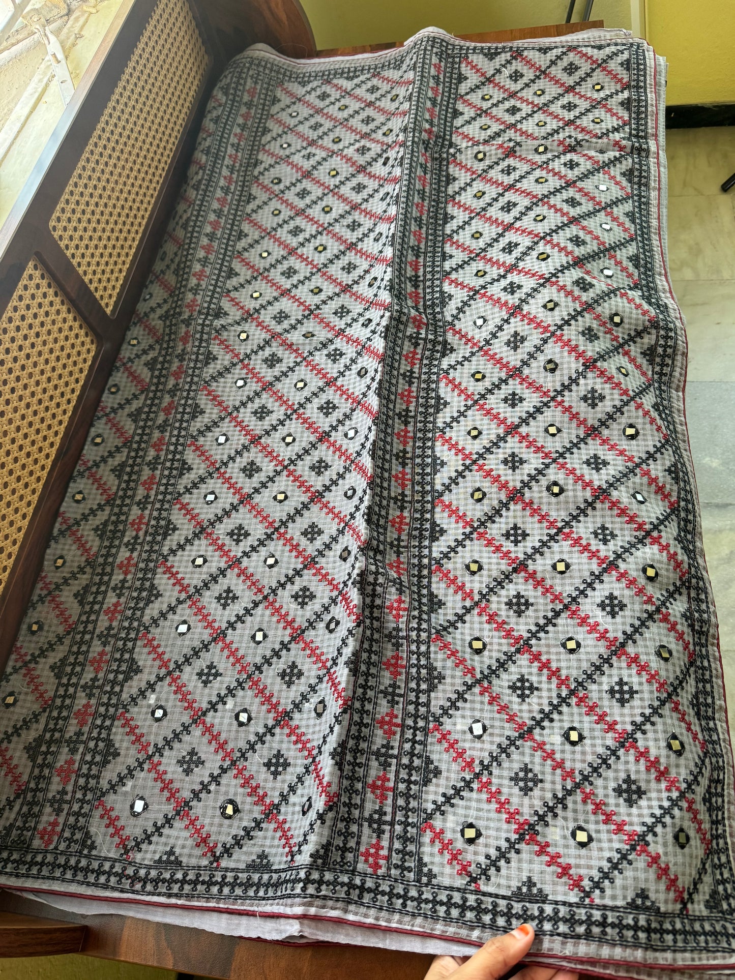 Embroidered Resham Silk Kota Saree - Grey