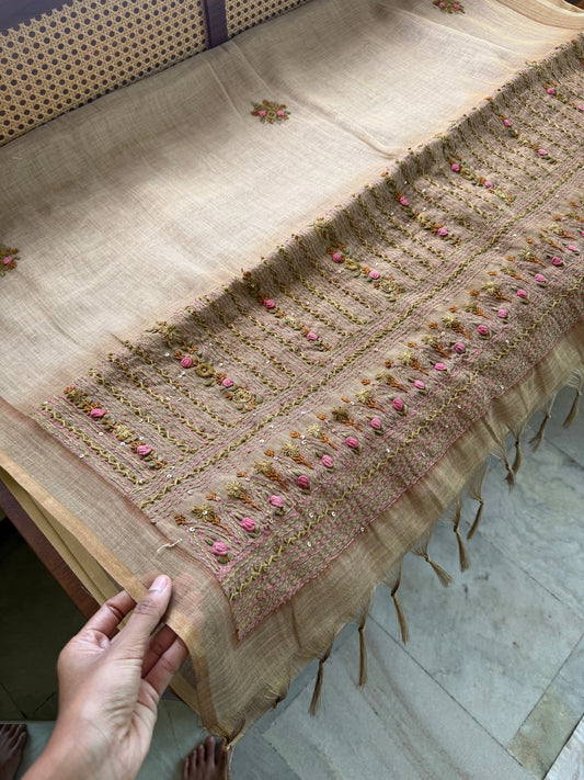 Premium Tissue Linen Sarees -Mustard