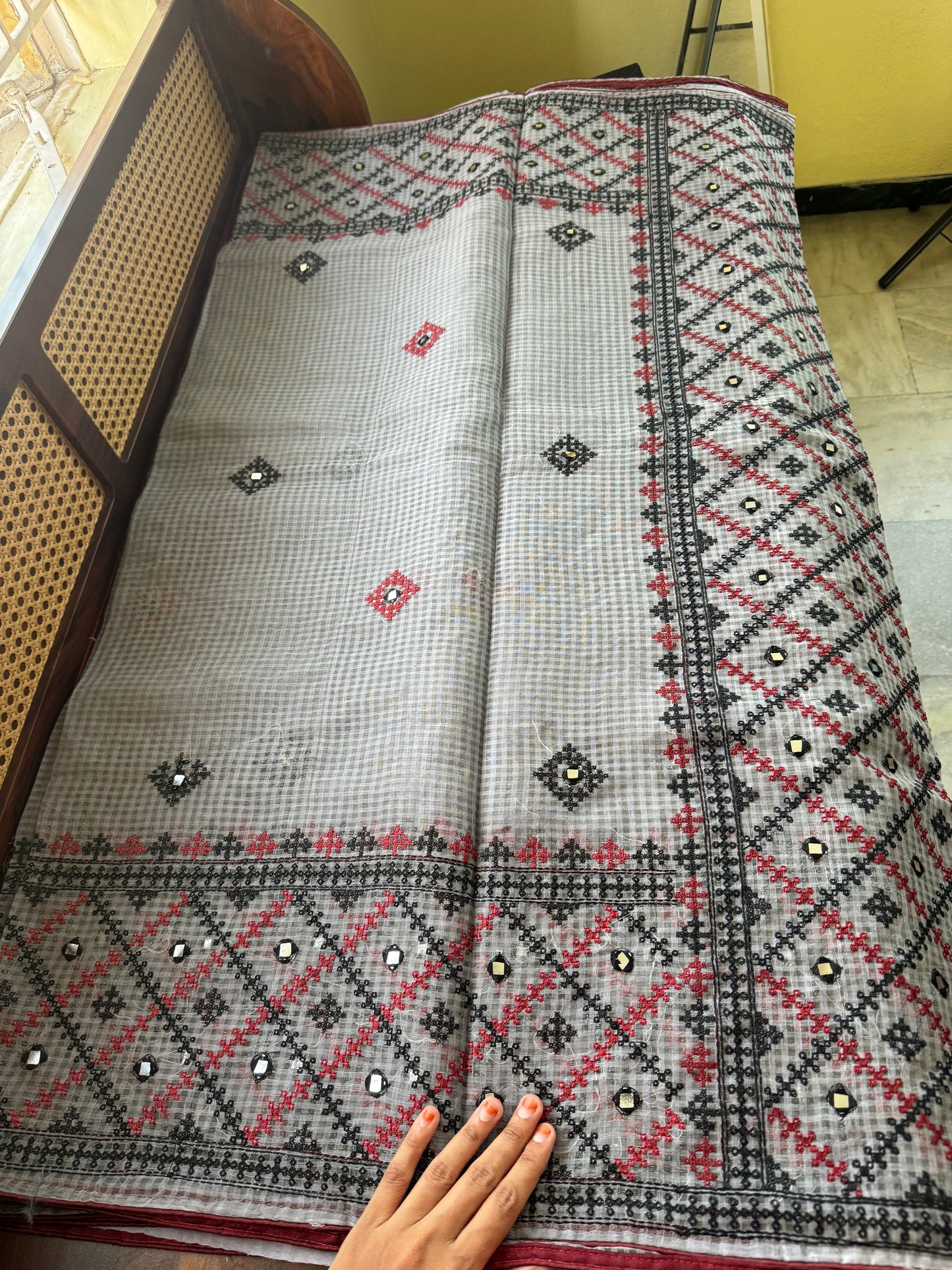 Embroidered Resham Silk Kota Saree - Grey