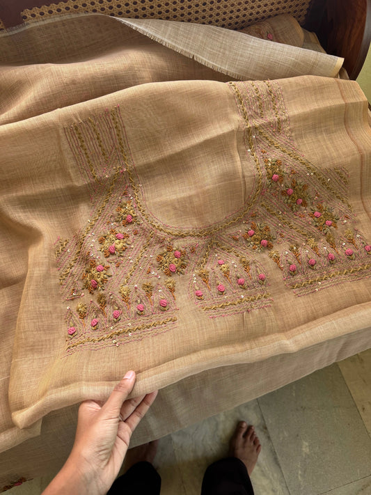 Premium Tissue Linen Sarees -Mustard