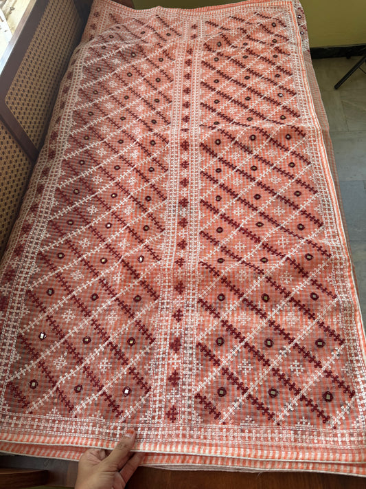 Embroidered Resham Silk Kota Saree - Peach