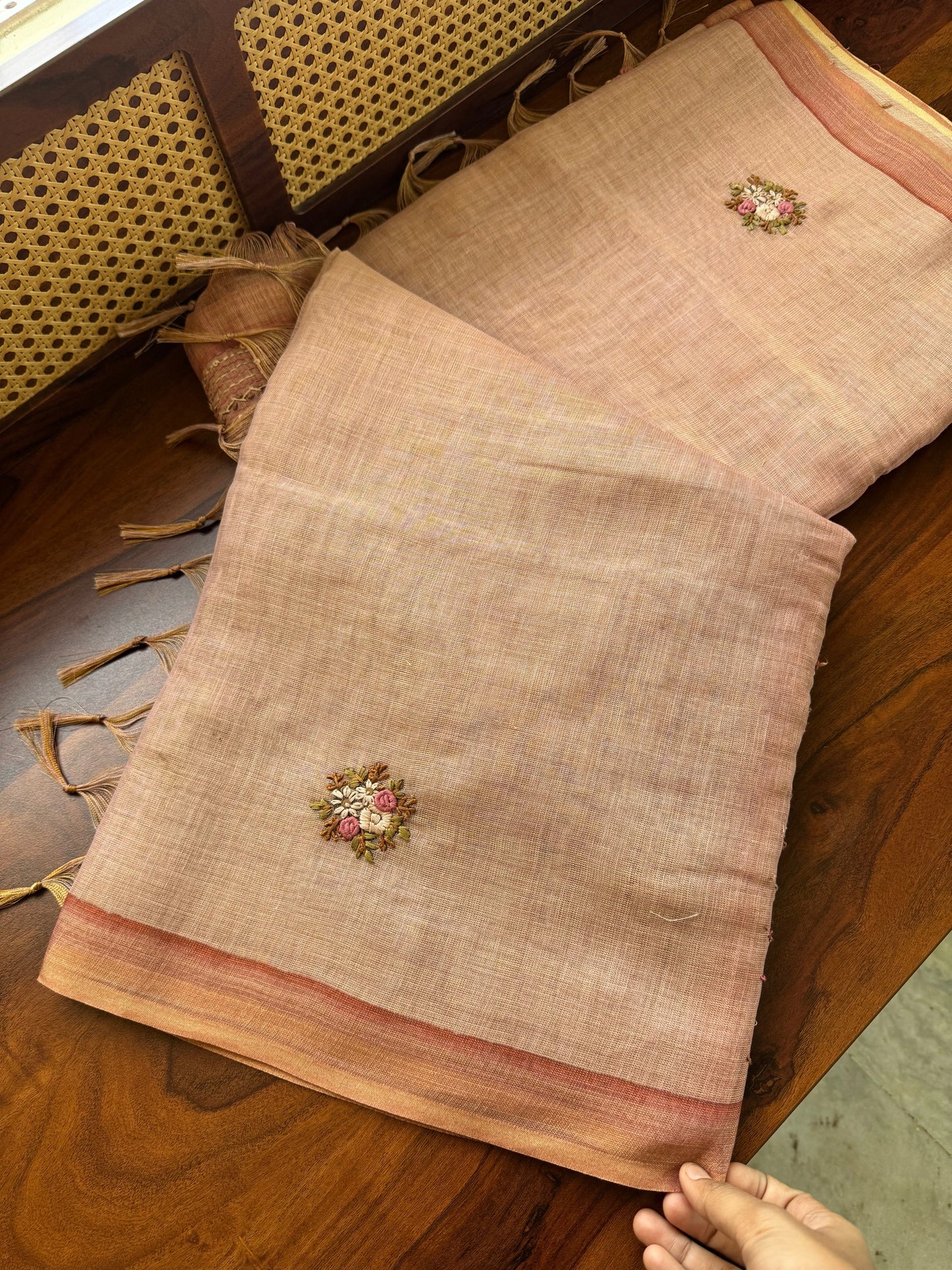 Premium Tissue Linen Sarees -Peach Brown