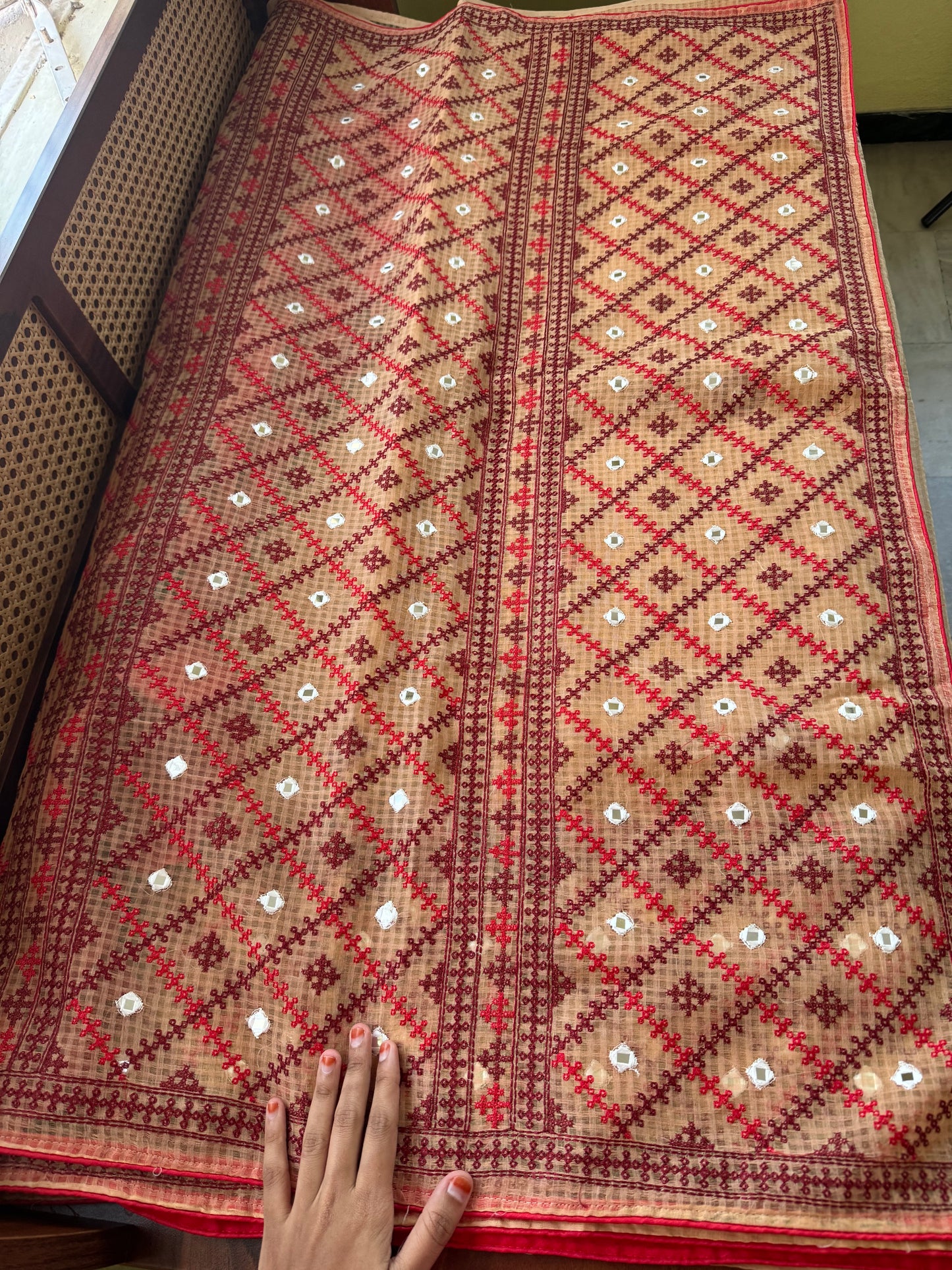 Embroidered Resham Silk Kota Saree - Beige