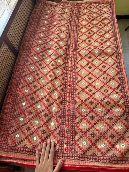 Embroidered Resham Silk Kota Saree - Beige