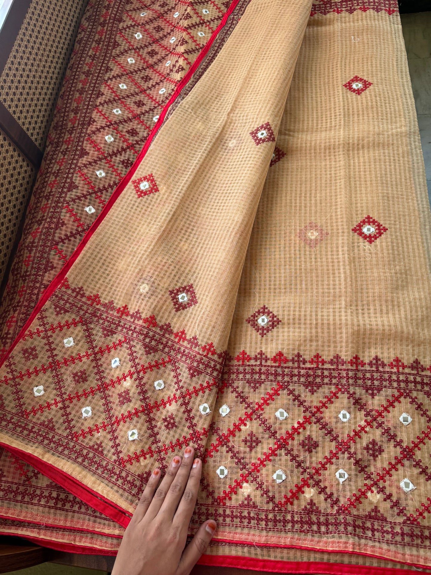 Embroidered Resham Silk Kota Saree - Beige