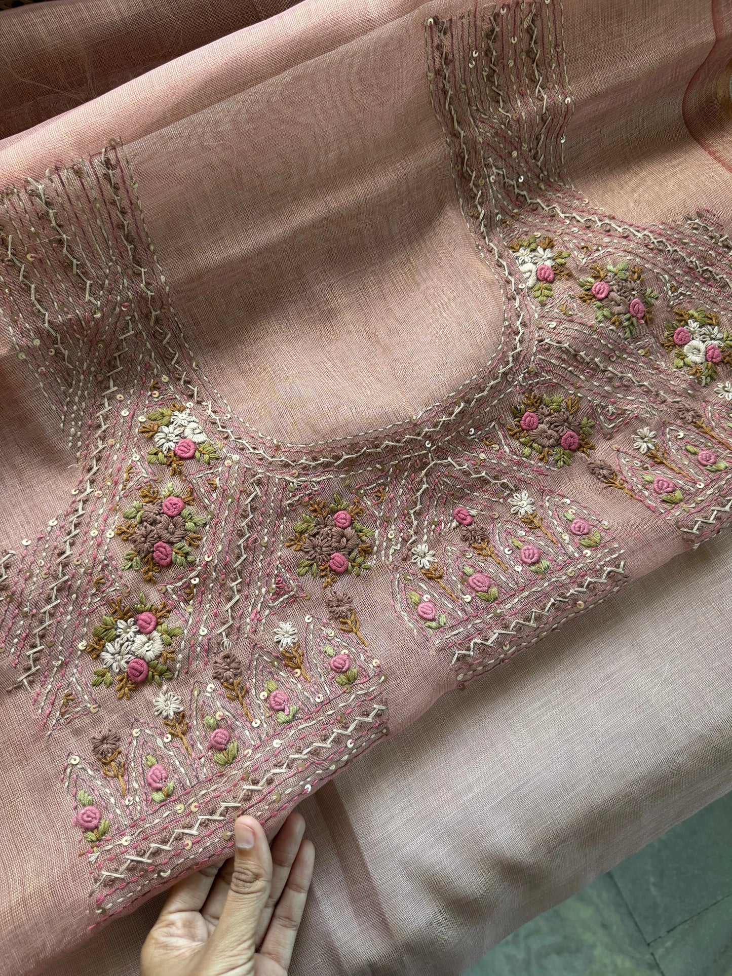 Premium Tissue Linen Sarees -Peach Brown