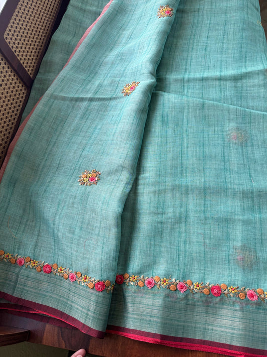 Premium Tissue Linen Sarees -Blue
