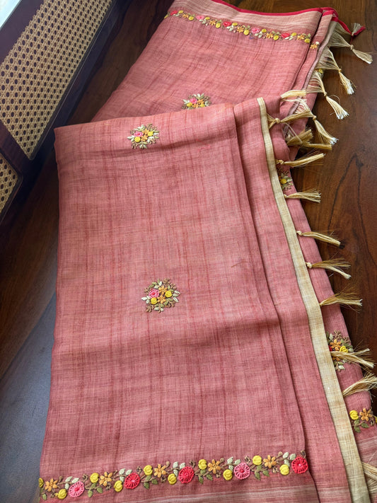 Premium Tissue Linen Sarees -Peach