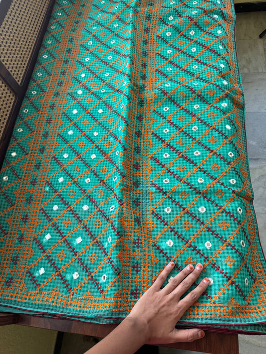 Embroidered Resham Silk Kota Saree - Green