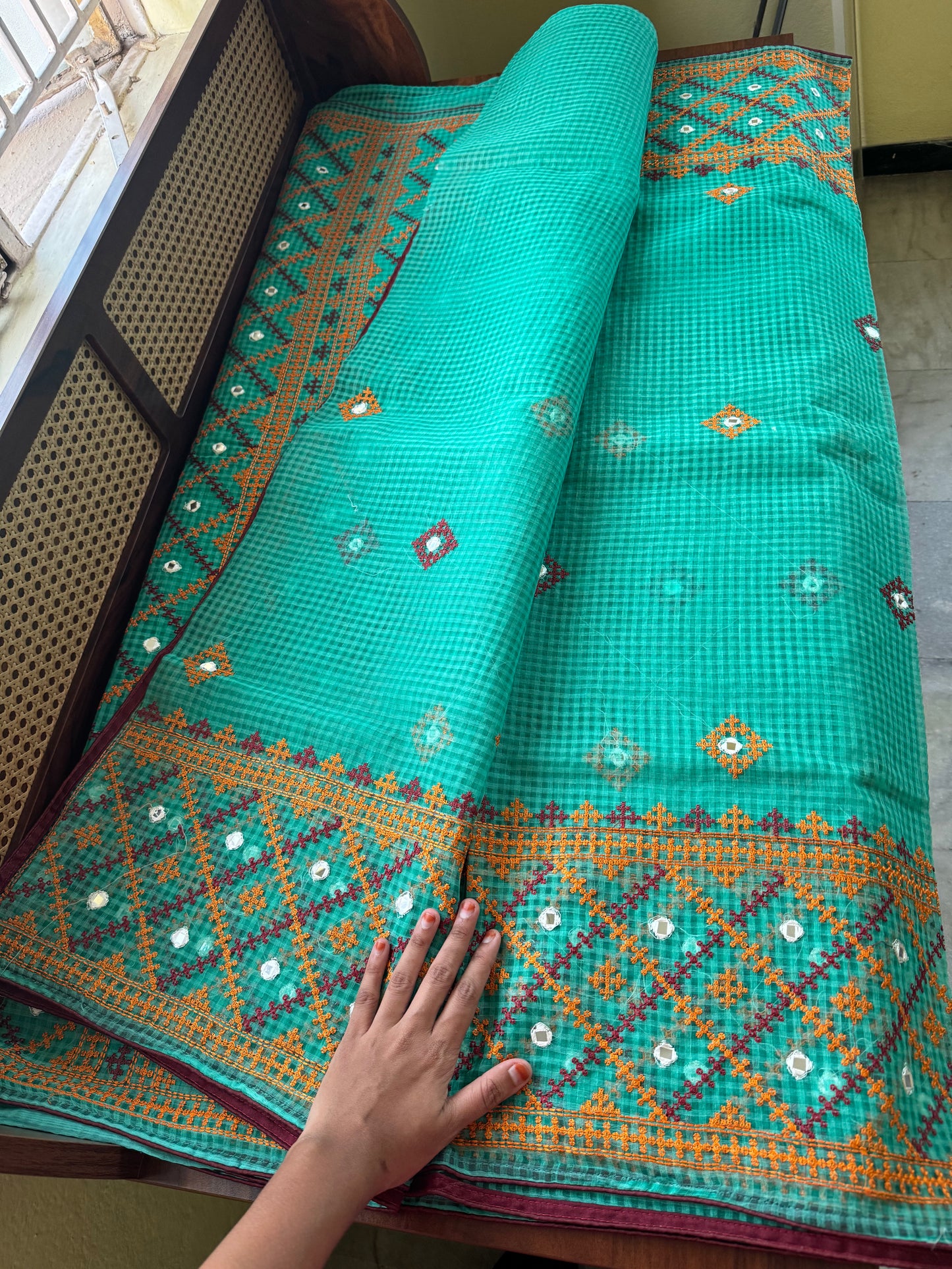 Embroidered Resham Silk Kota Saree - Green