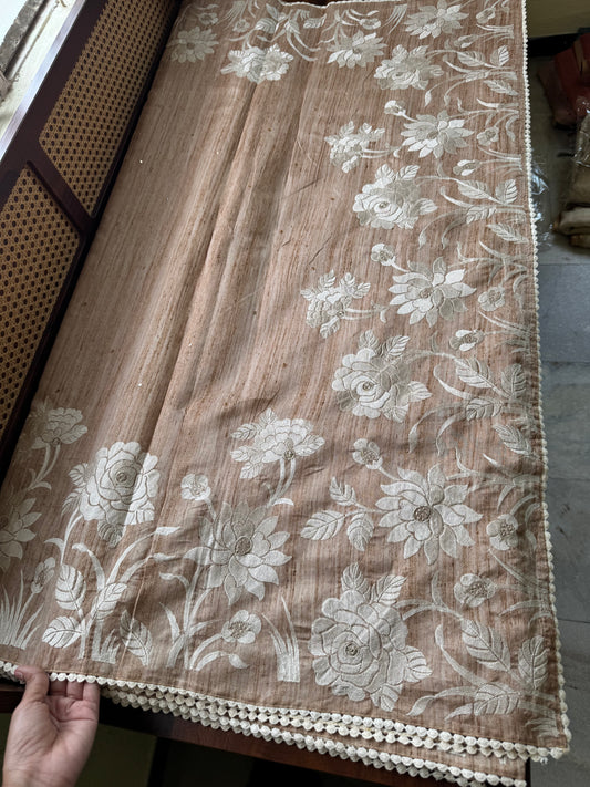 Embroidered Tussar Blend - Pastel Mustard