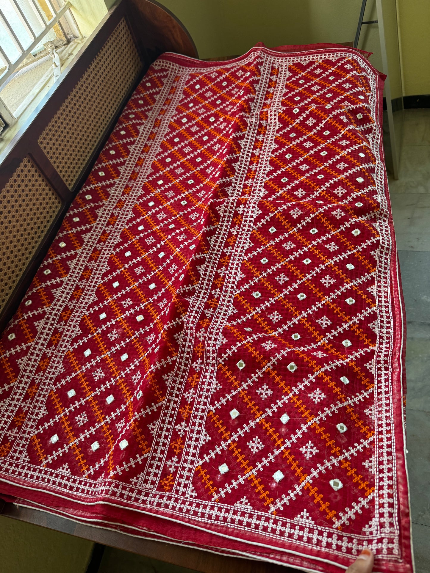 Embroidered Resham Silk Kota Saree - Red