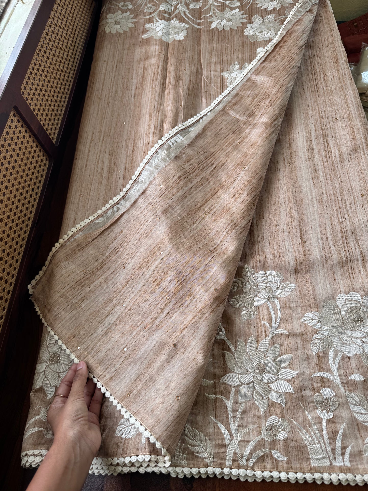 Embroidered Tussar Blend - Pastel Mustard