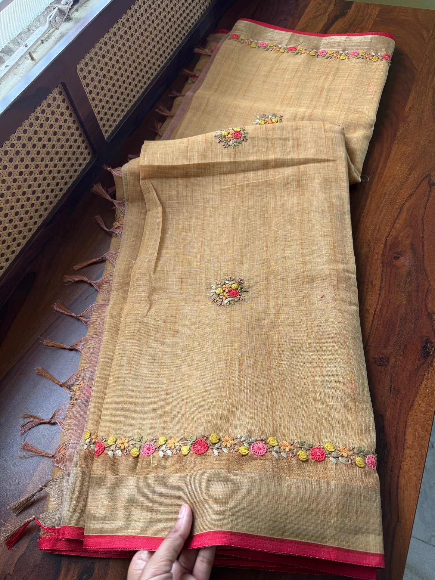 Premium Tissue Linen Sarees with borders - Mustard Yellow