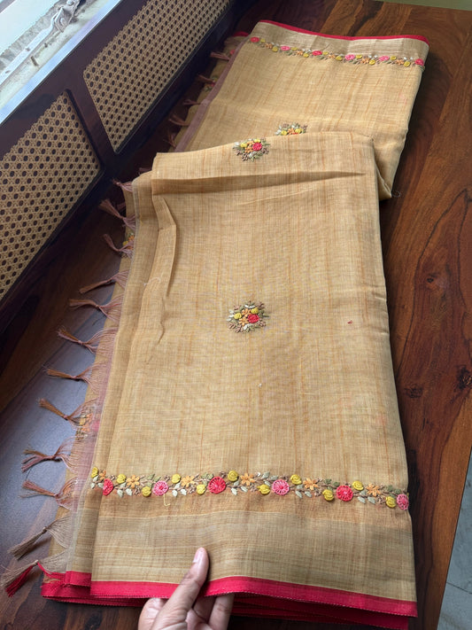 Premium Tissue Linen Sarees -Mustard Yellow