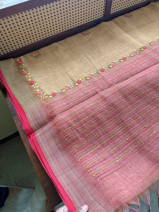 Premium Tissue Linen Sarees -Mustard Yellow