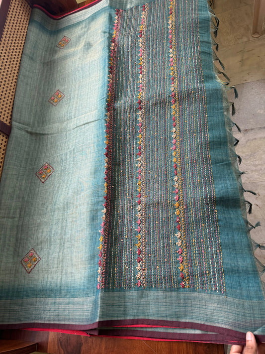 Premium Tissue Linen Sarees -Blue