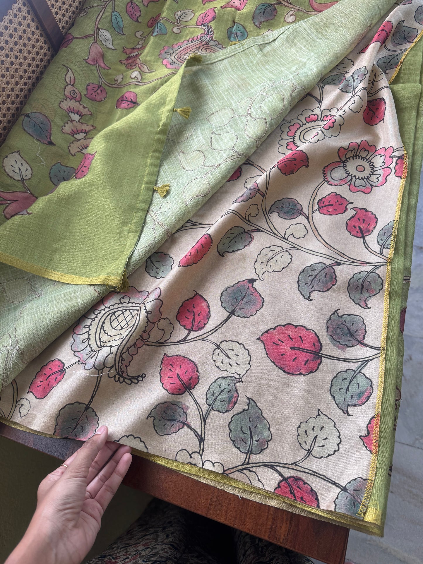 Tissue Cotton Applique Sarees - Green