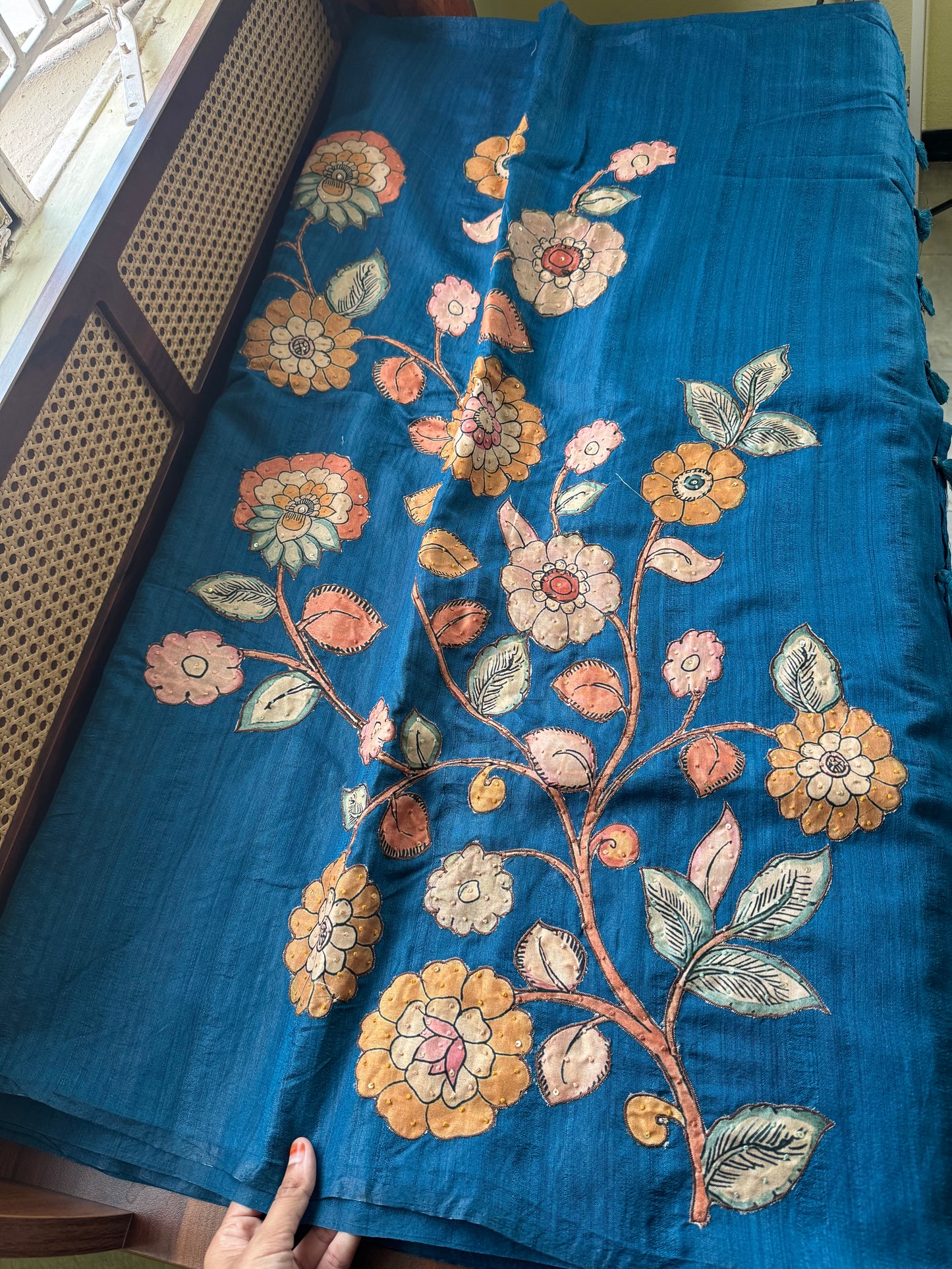 Semi Tussar Kalamkari Applique Sarees - Blue