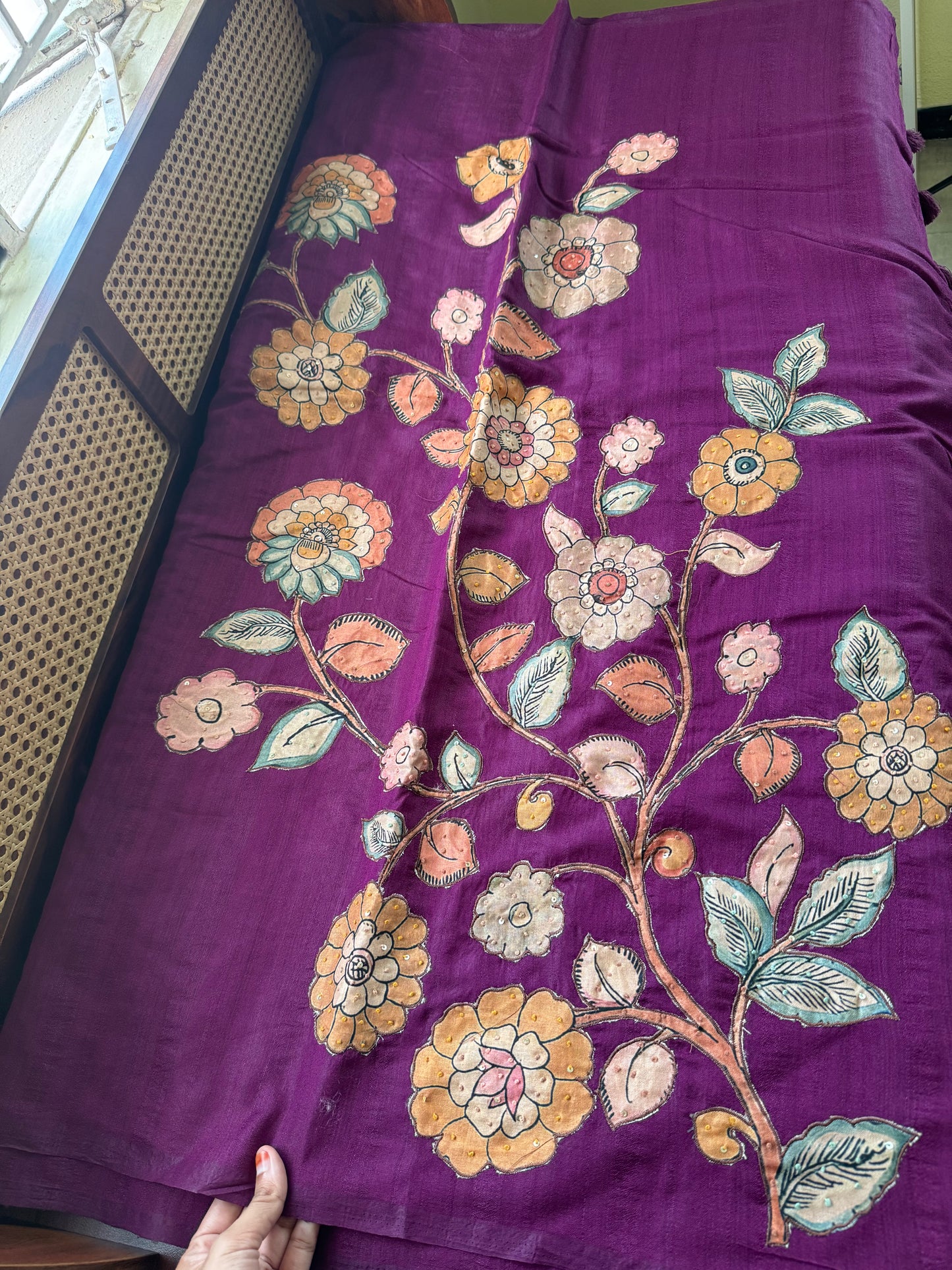 Semi Tussar Kalamkari Applique Sarees - Purple