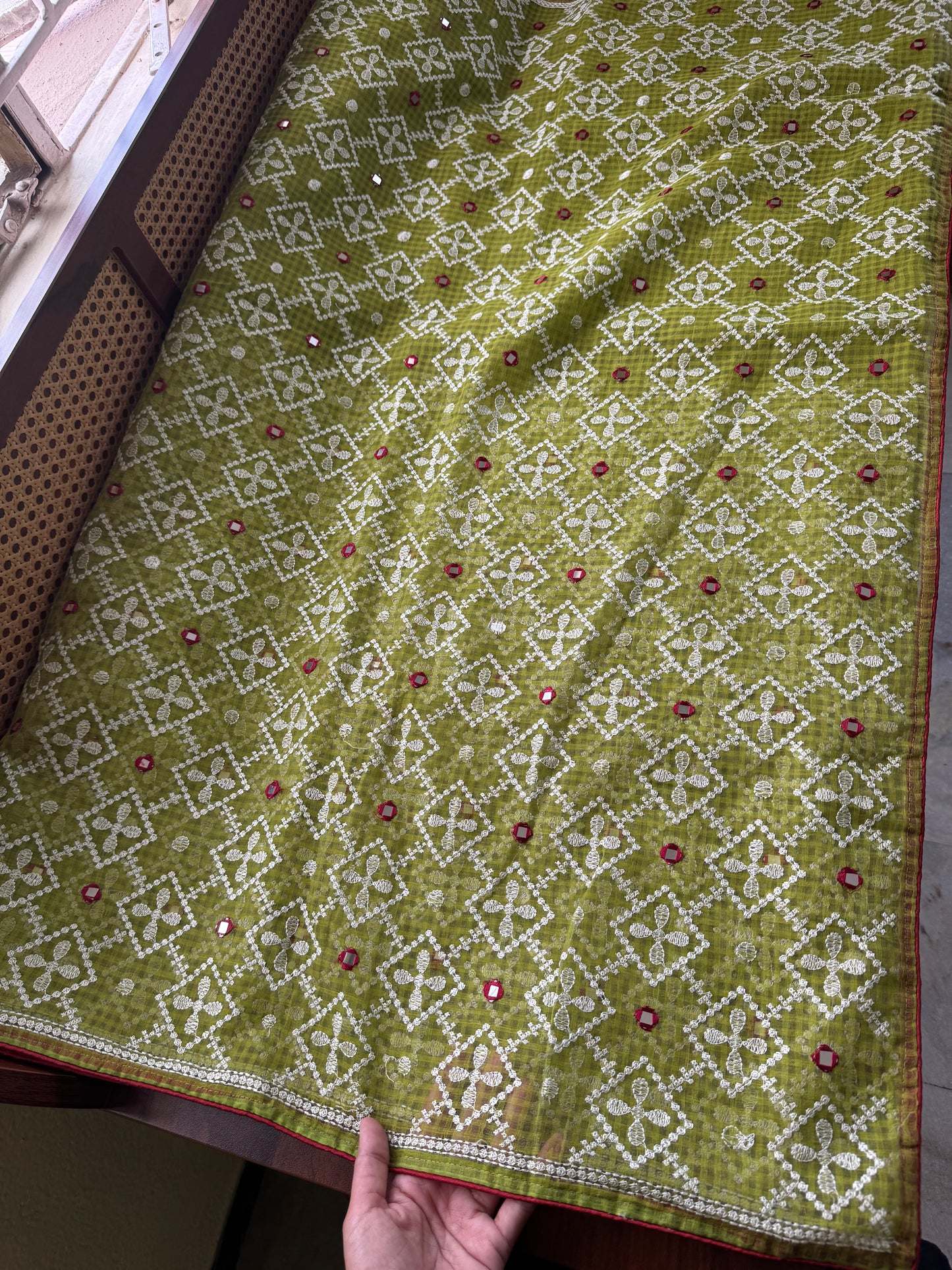 Embroidered Resham Silk Kota Saree - Green