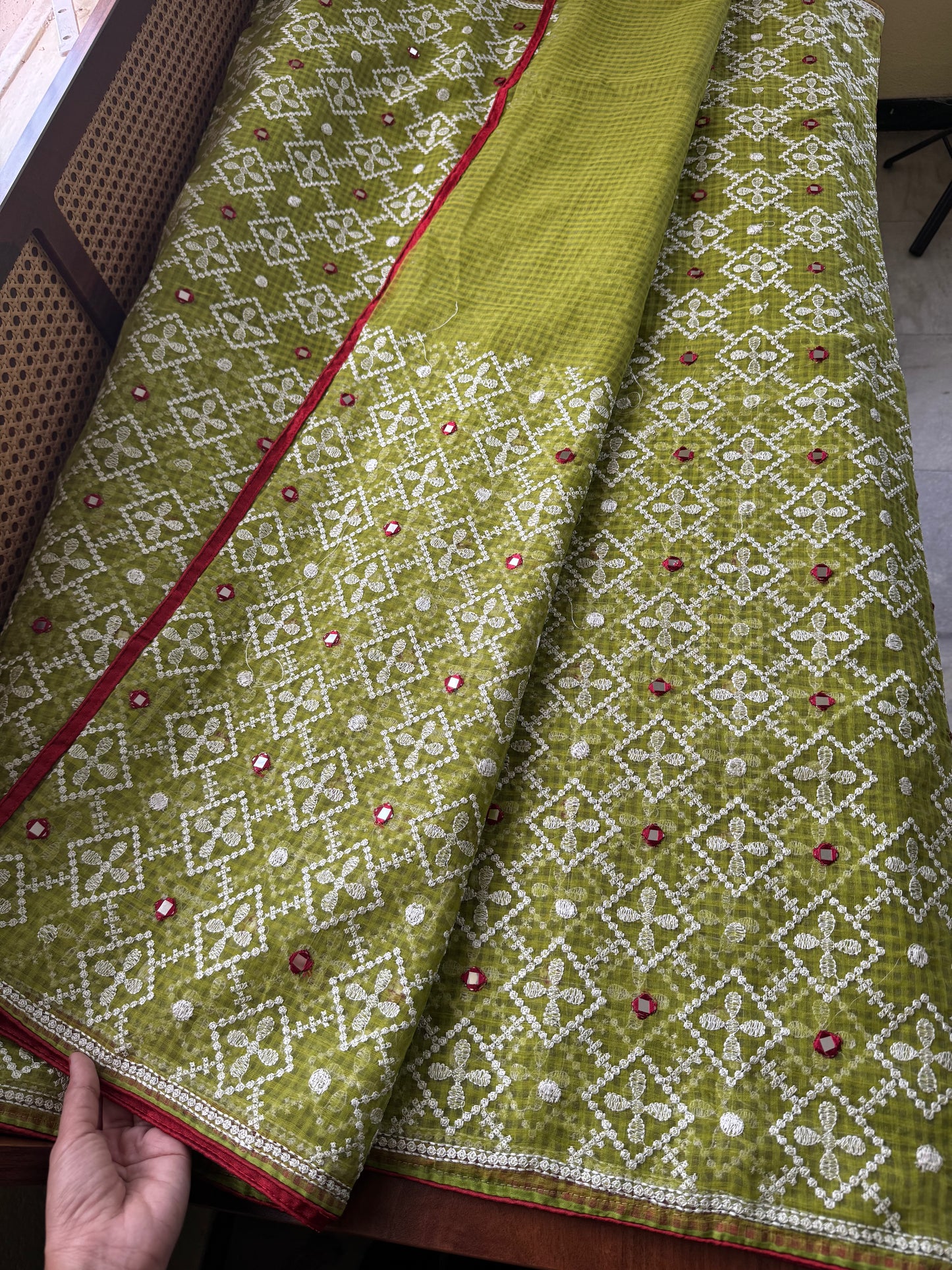 Embroidered Resham Silk Kota Saree - Green
