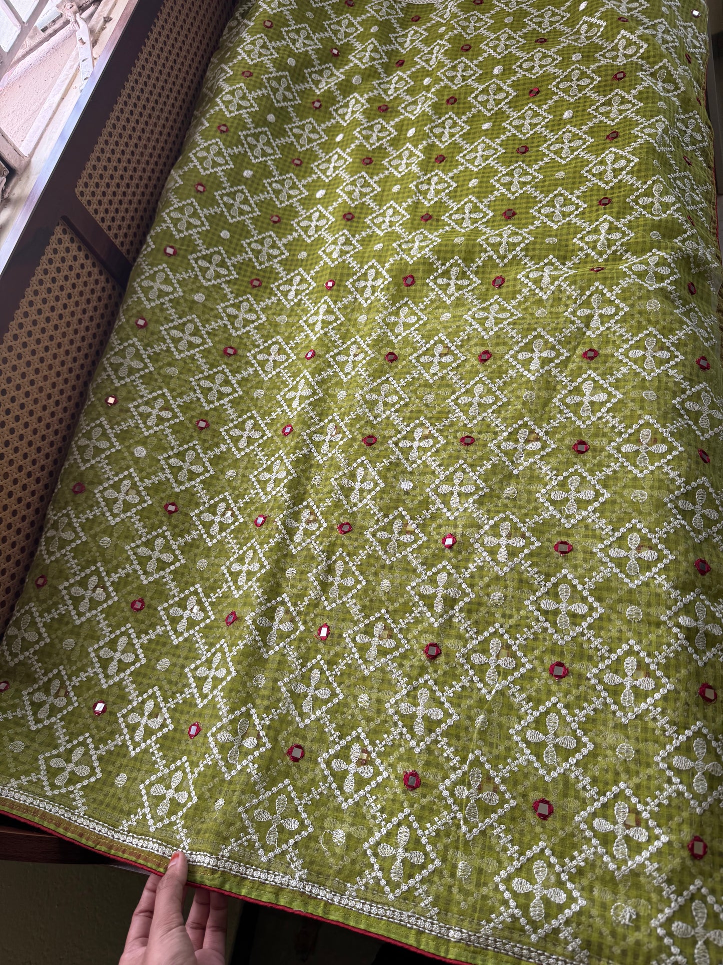 Embroidered Resham Silk Kota Saree - Green