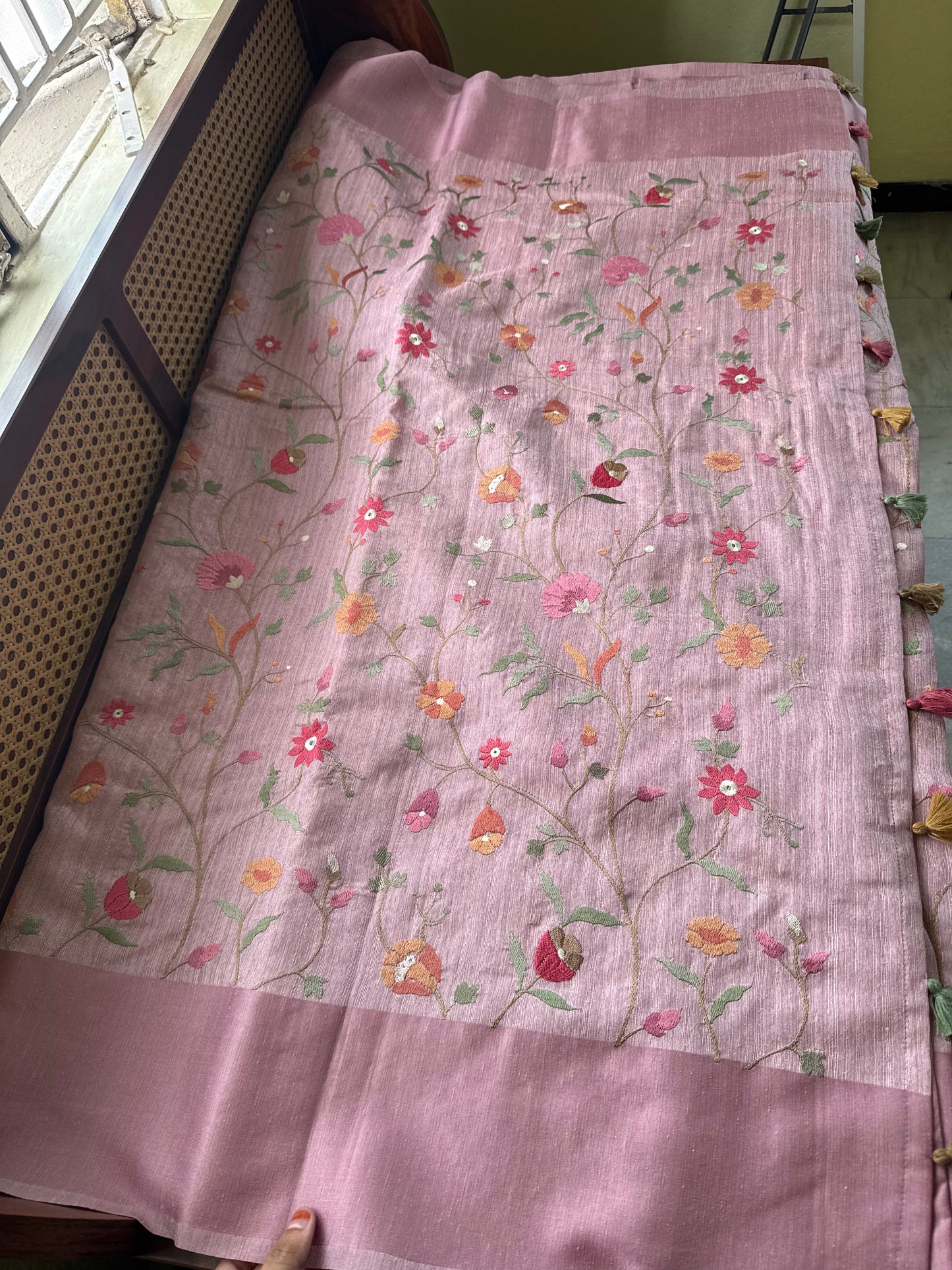 Embroidered Tussar Blend Saree- Lilac