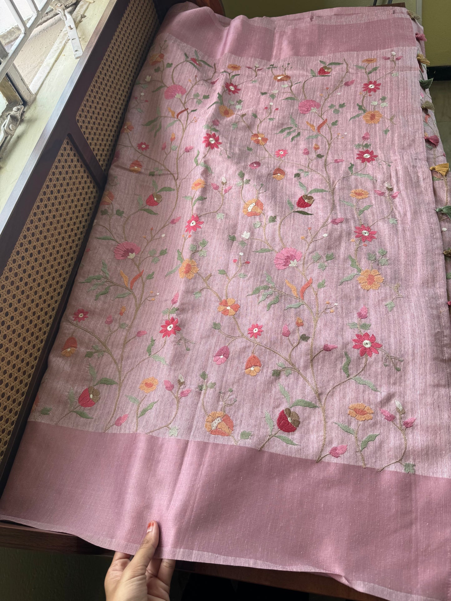Embroidered Tussar Blend Saree- Lilac