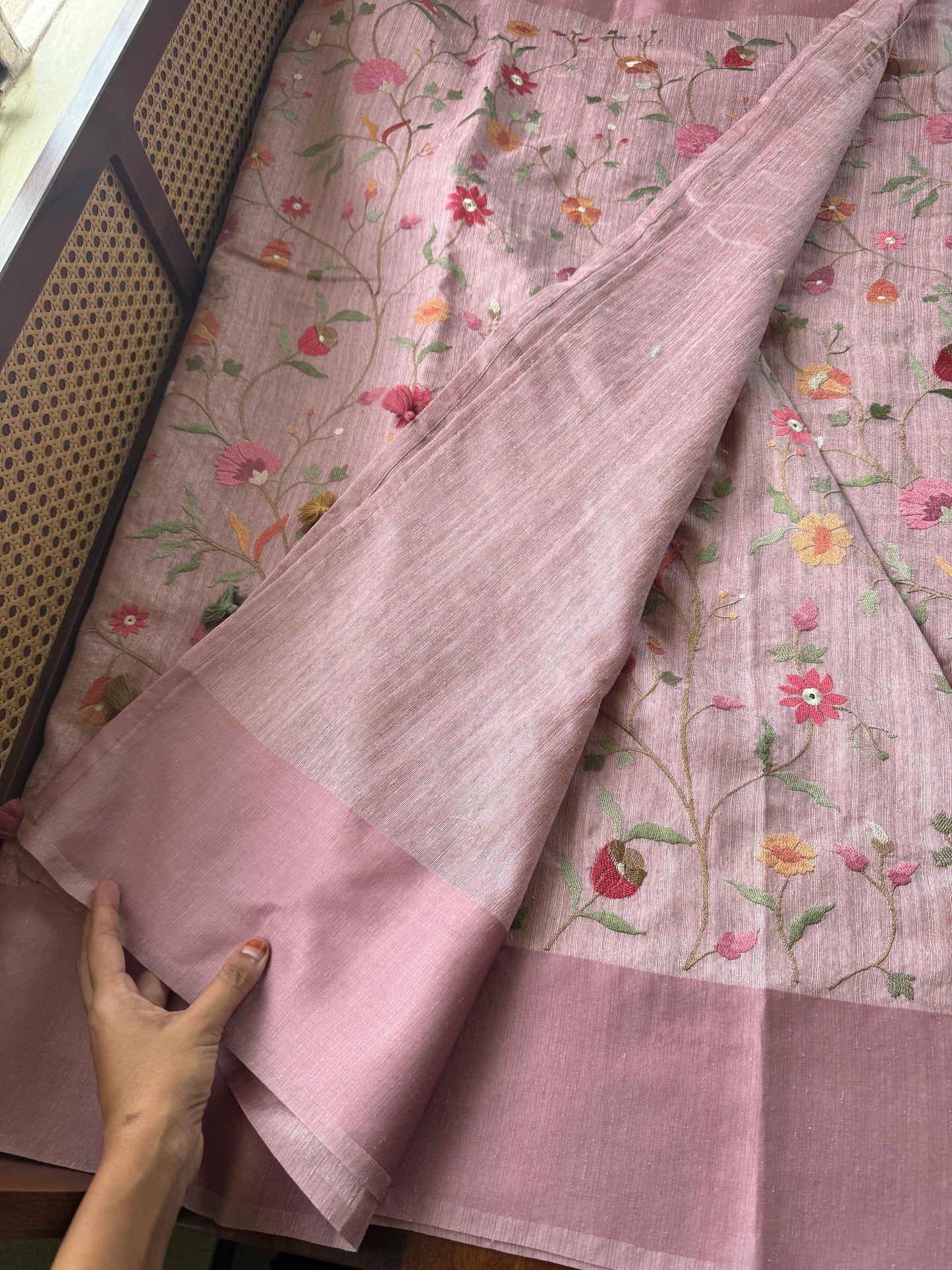 Embroidered Tussar Blend Saree- Lilac