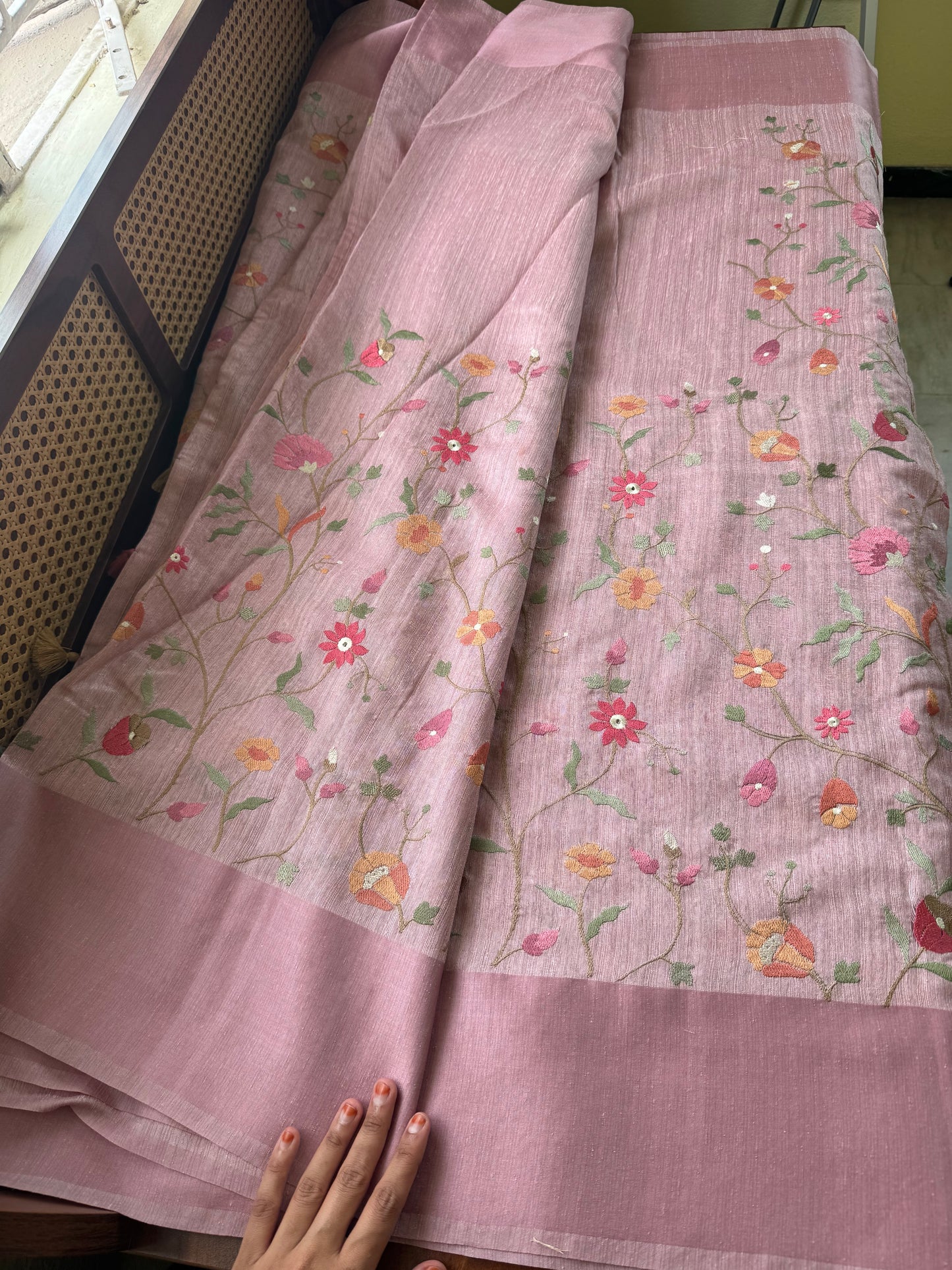 Embroidered Tussar Blend Saree- Lilac