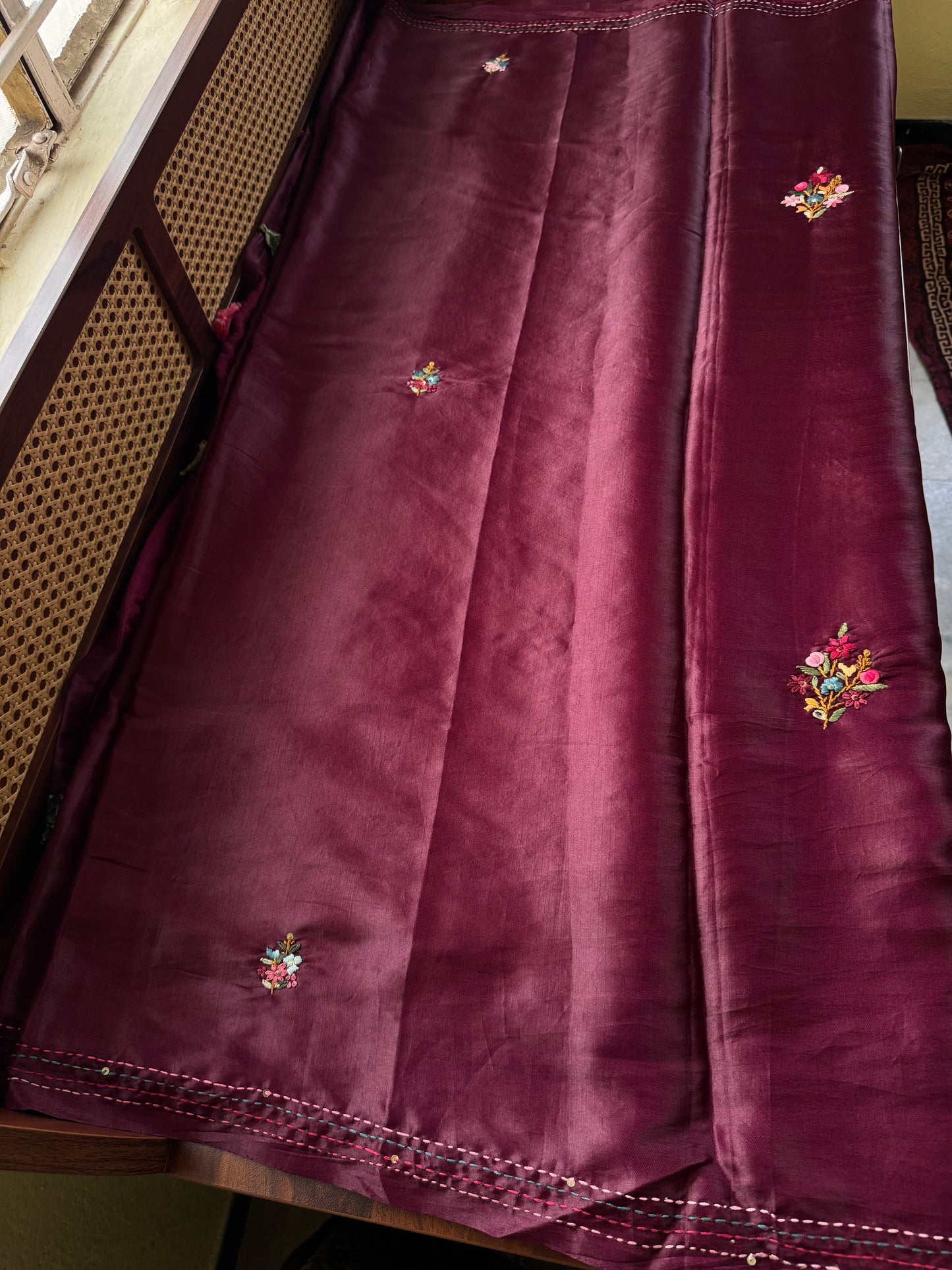Premium Tussar Blend Saree with Handwork - Purple