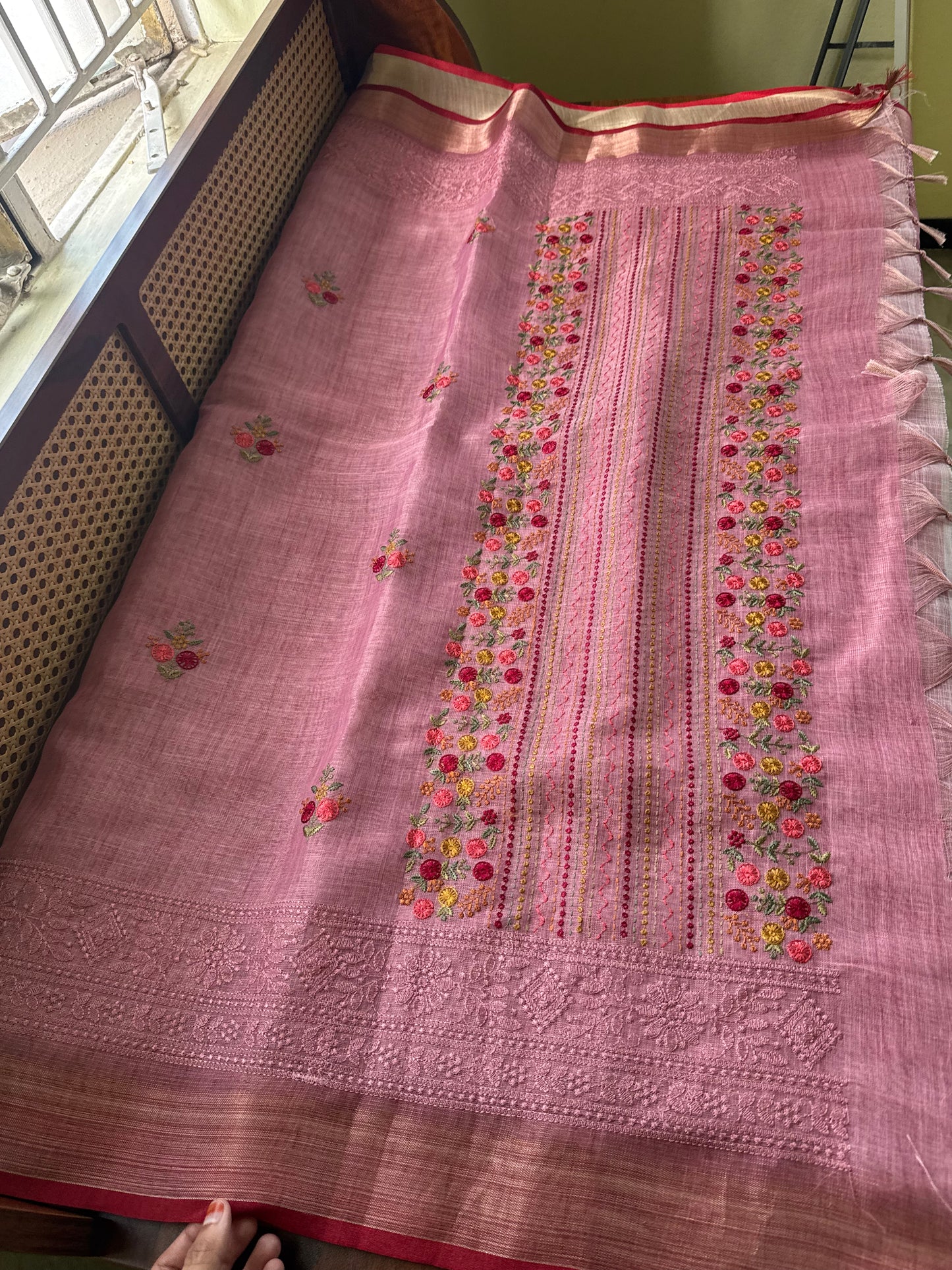 Premium Tissue Linen Sarees - Pink