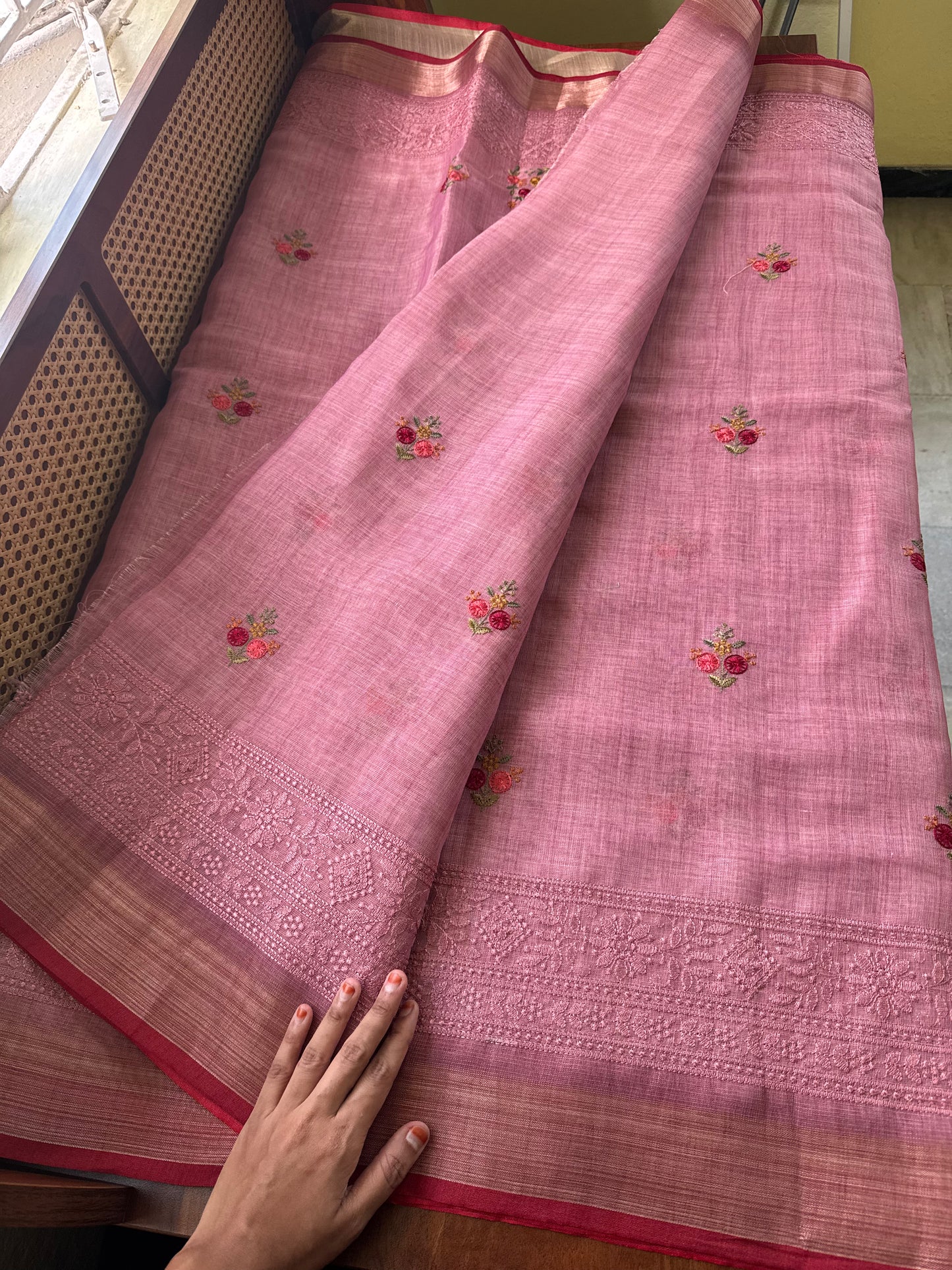 Premium Tissue Linen Sarees - Pink