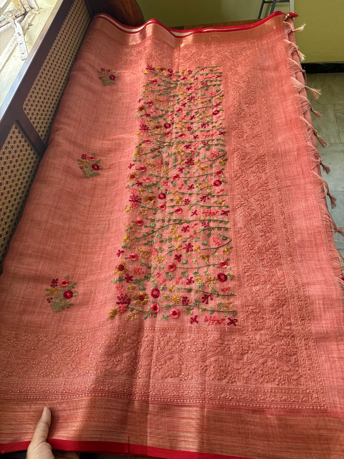 Premium Tissue Linen Sarees - Peach