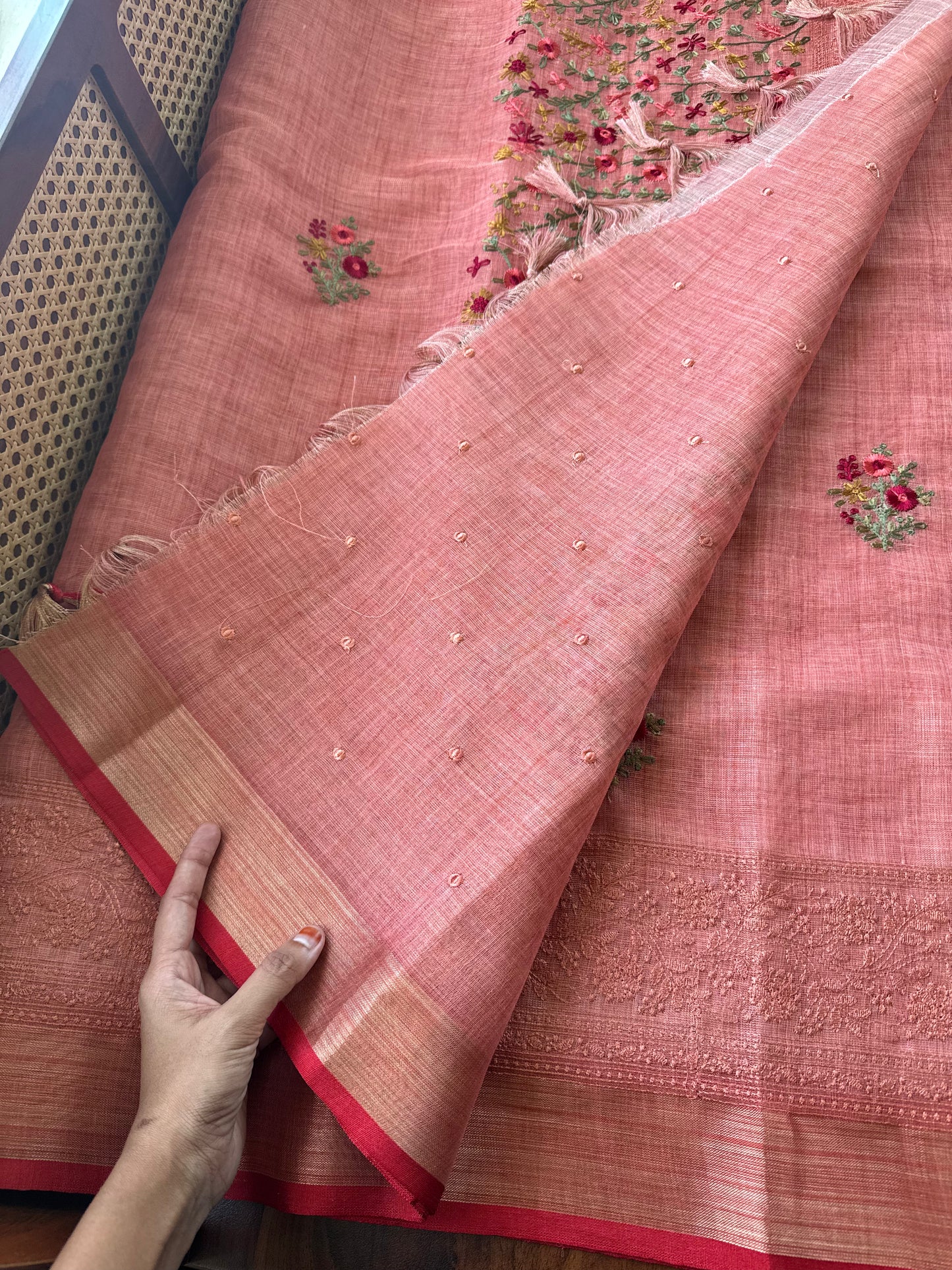 Premium Tissue Linen Sarees - Peach